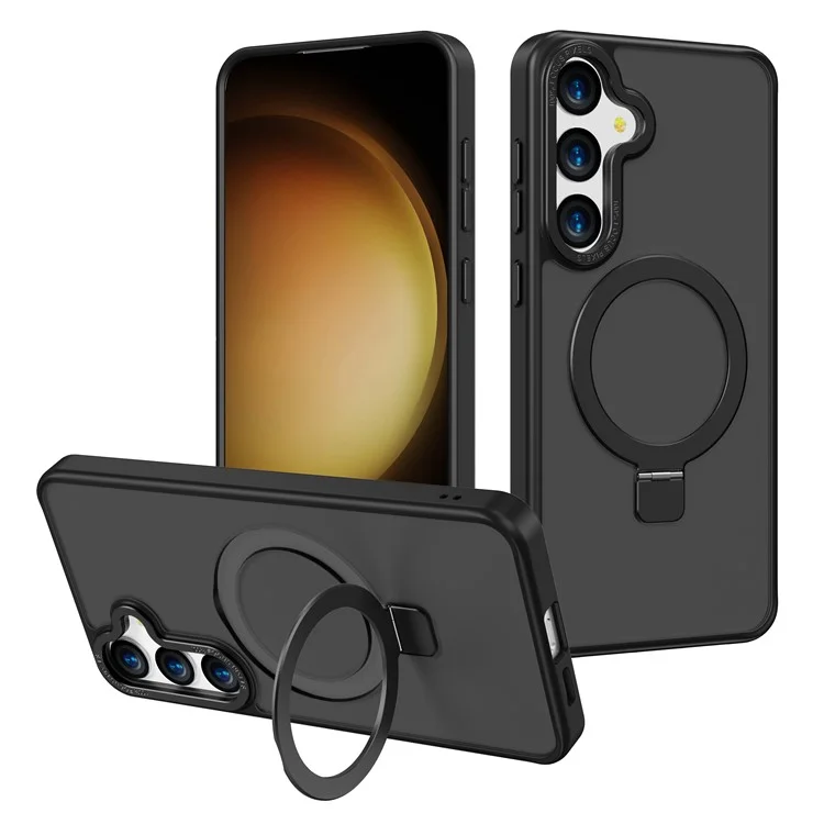 Per Samsung Galaxy S24+ Case Anti-Drop TPU+PC Kickstand Phone Cover Compatible with MagSafe - Nero