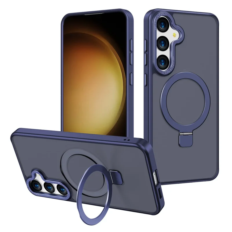 For Samsung Galaxy S24+ Case Anti-Drop TPU+PC Kickstand Phone Cover Magnetic Case - Navy Blue