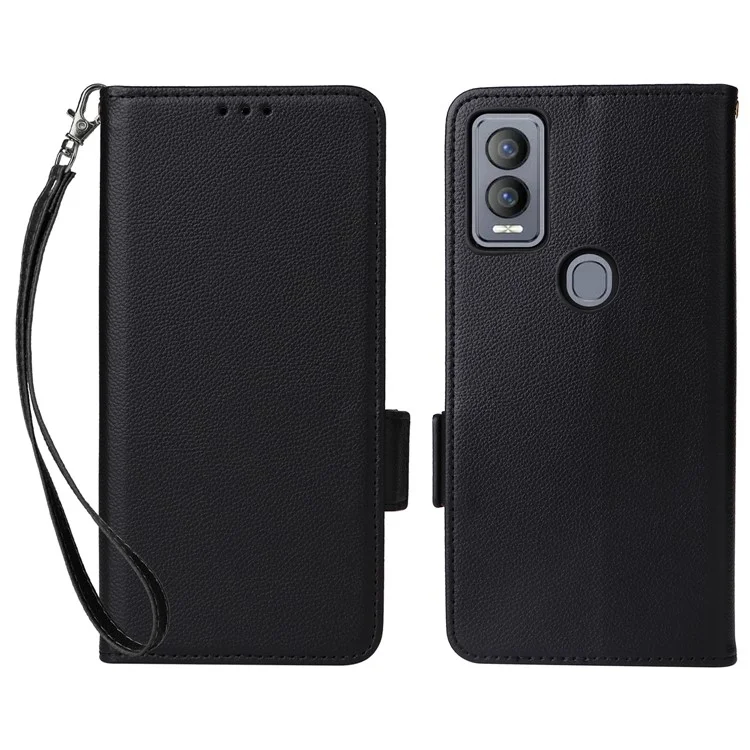 Für Cricket Magic 5G / AT&T Propel 5G Ledertasche Litchi-Textur Brieftasche Handyhülle mit Gurt - Schwarz