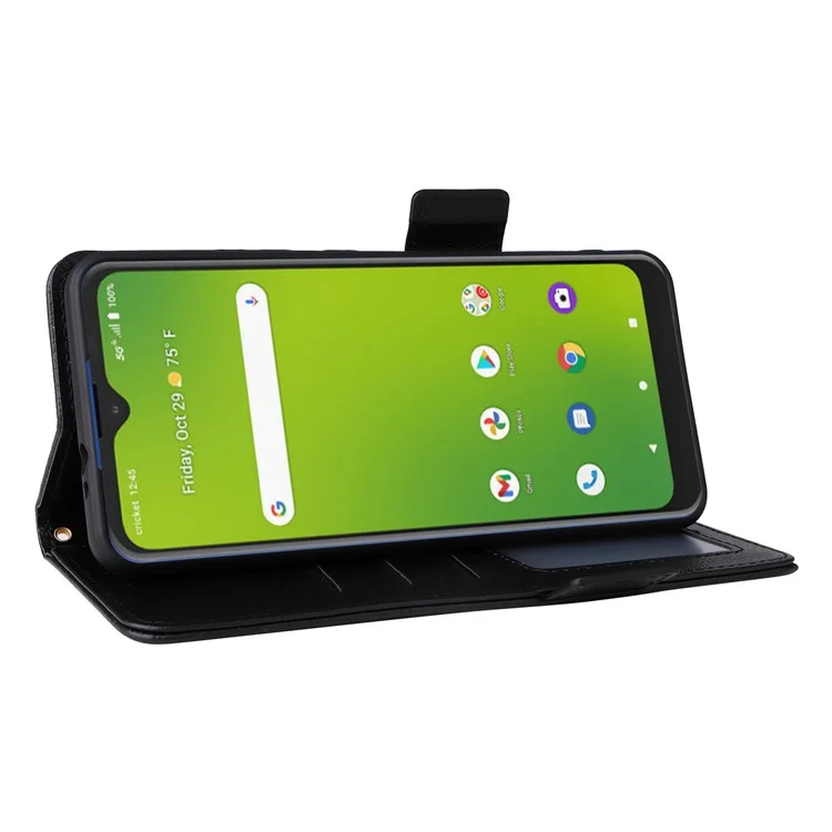 Für Cricket Magic 5G / AT&T Propel 5G Ledertasche Litchi-Textur Brieftasche Handyhülle mit Gurt - Schwarz
