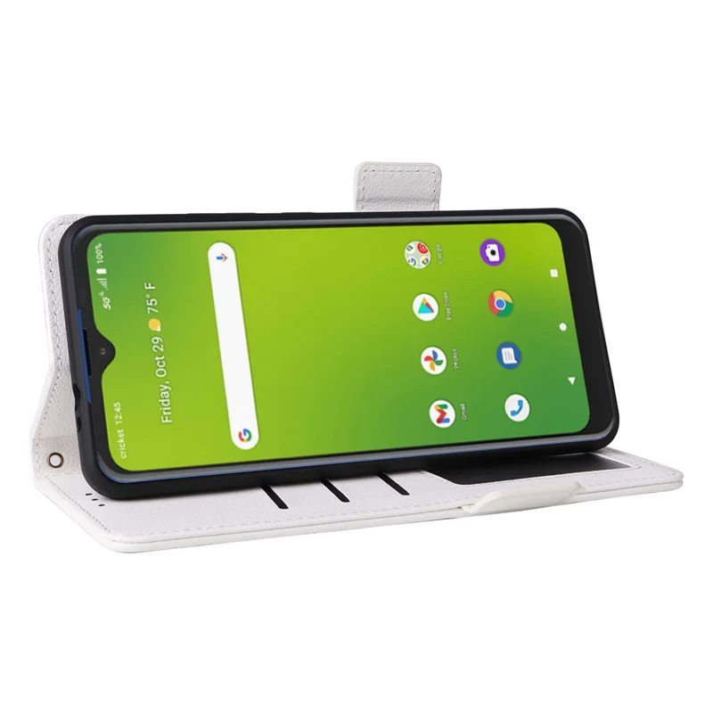 For Cricket Magic 5G / AT&T Propel 5G Leather Case Litchi Texture Wallet Phone Cover with Strap - White