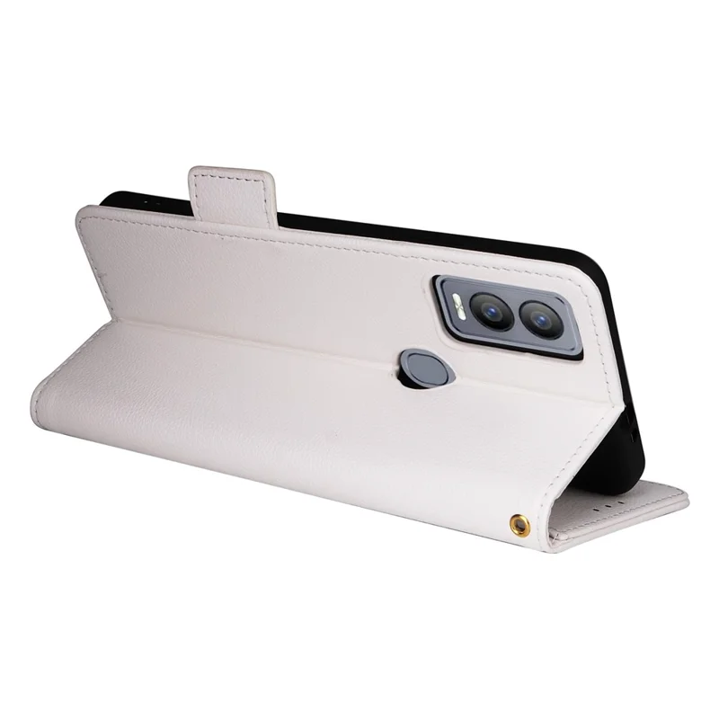 For Cricket Magic 5G / AT&T Propel 5G Leather Case Litchi Texture Wallet Phone Cover with Strap - White