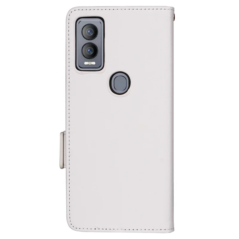 For Cricket Magic 5G / AT&T Propel 5G Leather Case Litchi Texture Wallet Phone Cover with Strap - White