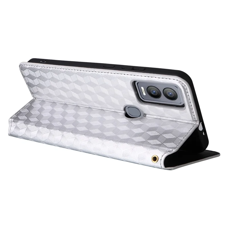 For Cricket Magic 5G / AT&T Propel 5G Leather Case Stand Magnetic Closure Phone Cover - Silver