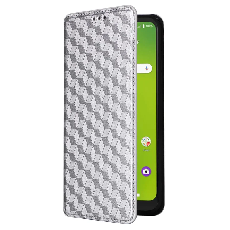 For Cricket Magic 5G / AT&T Propel 5G Leather Case Stand Magnetic Closure Phone Cover - Silver