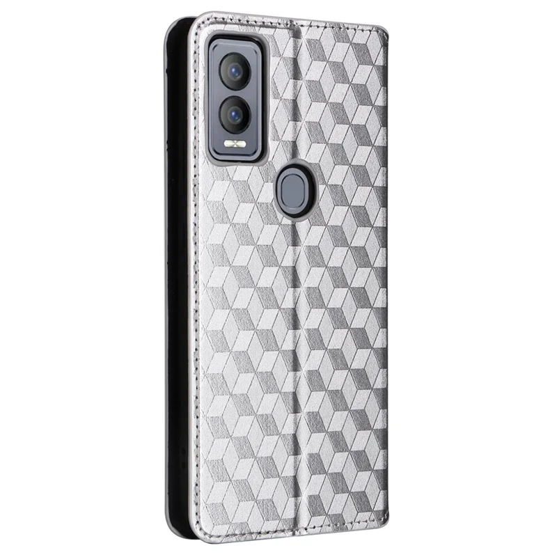For Cricket Magic 5G / AT&T Propel 5G Leather Case Stand Magnetic Closure Phone Cover - Silver