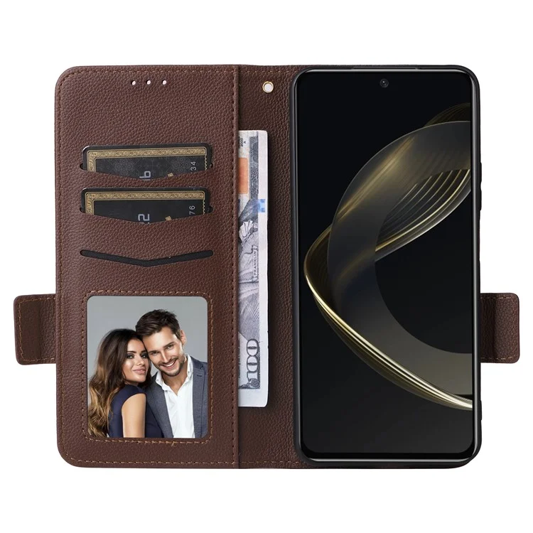 Für Huawei nova 11 SE / nova 12 SE 4G Leder-Geldbörsen-Hülle mit magnetischem Folio-Telefon-Cover mit Ständer - Braun