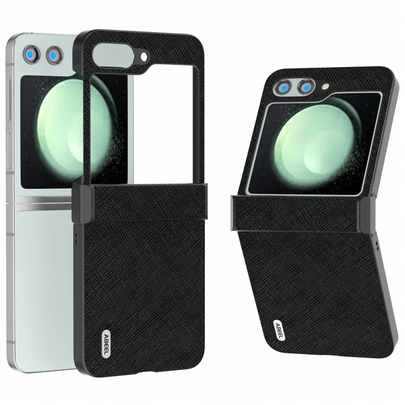 ABEEL For Samsung Galaxy Z Flip5 5G Case with Hinge Protection Cross Texture Phone Cover - Black