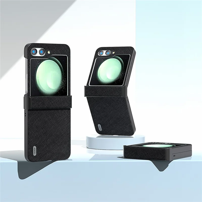 ABEEL For Samsung Galaxy Z Flip5 5G Case with Hinge Protection Cross Texture Phone Cover - Black