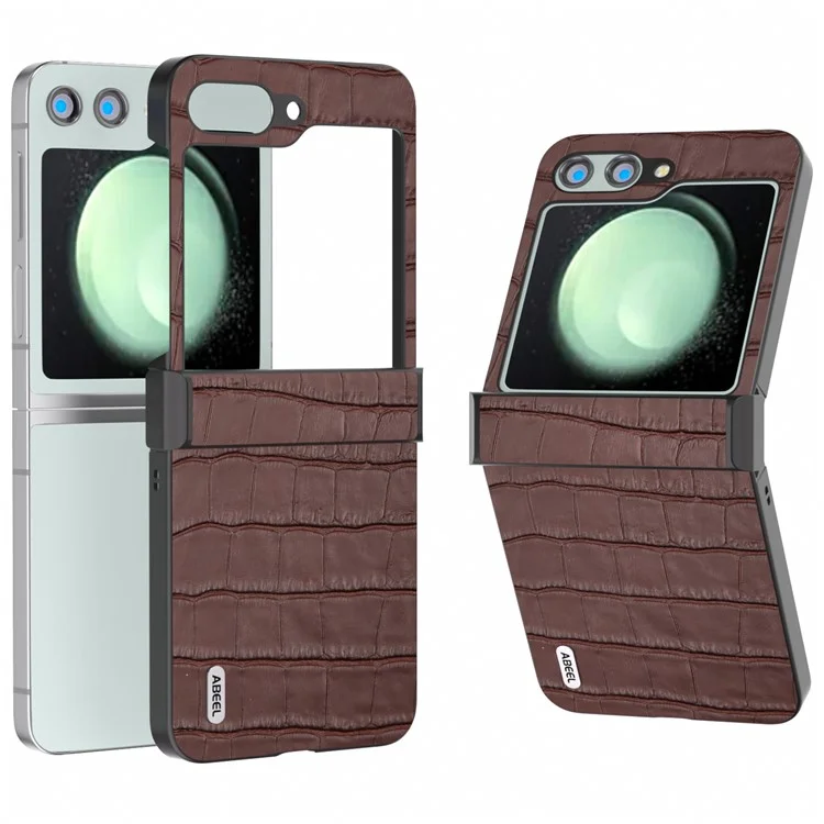 ABEEL Pour Samsung Galaxy Z Flip5 5G Hinge Protection Cover Crocodile Texture Phone Case - Café
