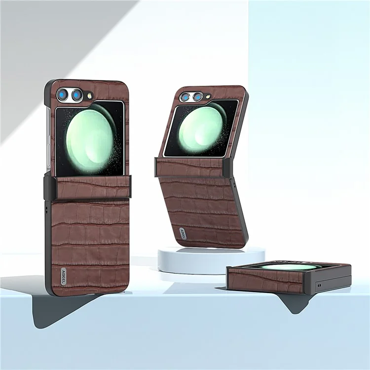 ABEEL Pour Samsung Galaxy Z Flip5 5G Hinge Protection Cover Crocodile Texture Phone Case - Café