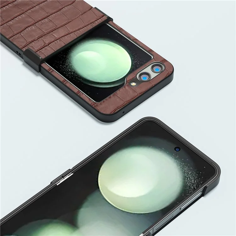 ABEEL Pour Samsung Galaxy Z Flip5 5G Hinge Protection Cover Crocodile Texture Phone Case - Café