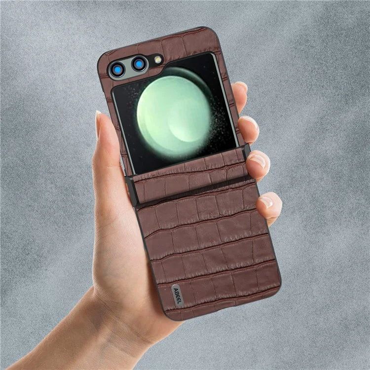 ABEEL Pour Samsung Galaxy Z Flip5 5G Hinge Protection Cover Crocodile Texture Phone Case - Café