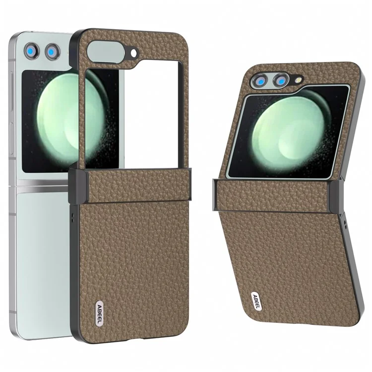 ABEEL Pour Samsung Galaxy Z Flip5 5G Coque de Téléphone Slim Protection de Charnière Texture Litchi Couverture Arrière - Kaki