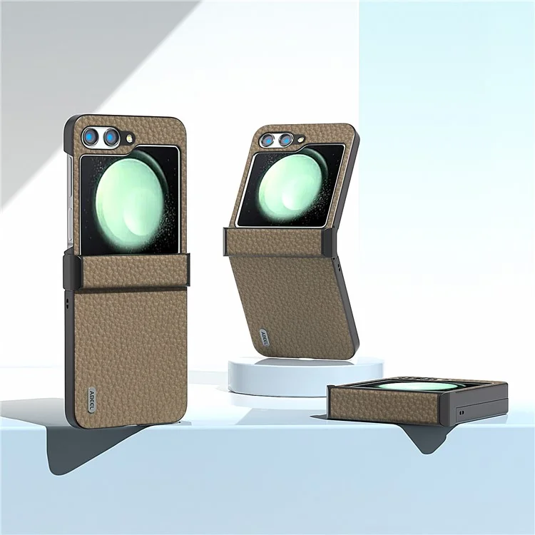 ABEEL Pour Samsung Galaxy Z Flip5 5G Coque de Téléphone Slim Protection de Charnière Texture Litchi Couverture Arrière - Kaki