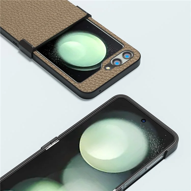 ABEEL Pour Samsung Galaxy Z Flip5 5G Coque de Téléphone Slim Protection de Charnière Texture Litchi Couverture Arrière - Kaki