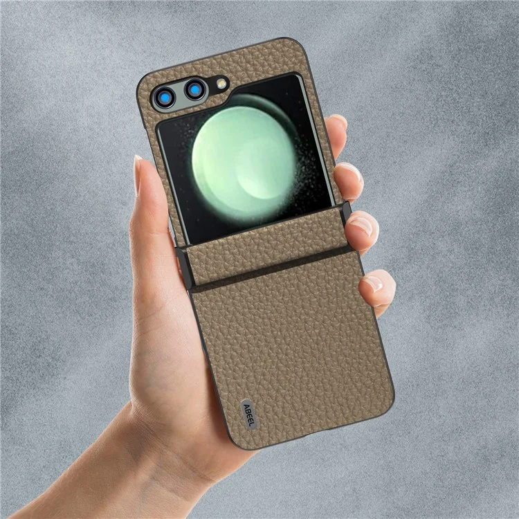 ABEEL Pour Samsung Galaxy Z Flip5 5G Coque de Téléphone Slim Protection de Charnière Texture Litchi Couverture Arrière - Kaki