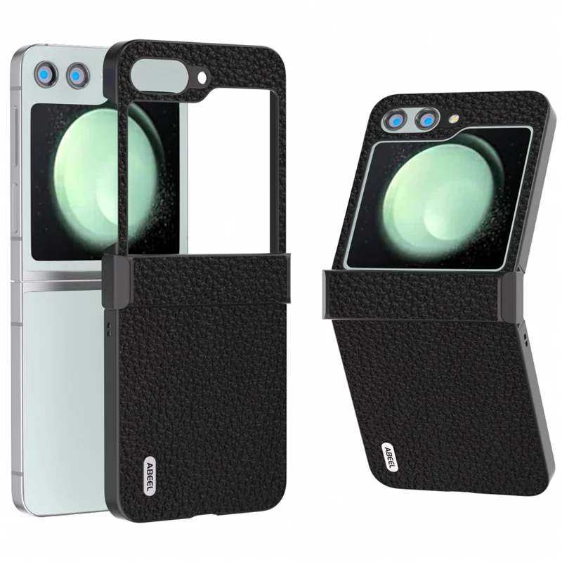 ABEEL For Samsung Galaxy Z Flip5 5G Slim Phone Case Hinge Protection Litchi Texture Back Cover - Black