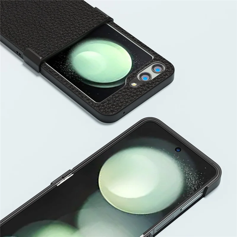 ABEEL For Samsung Galaxy Z Flip5 5G Slim Phone Case Hinge Protection Litchi Texture Back Cover - Black