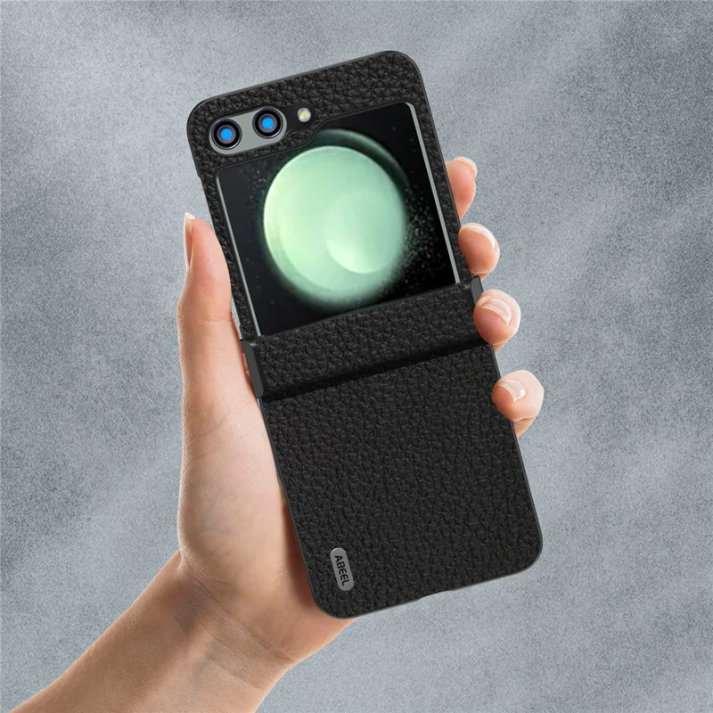 ABEEL For Samsung Galaxy Z Flip5 5G Slim Phone Case Hinge Protection Litchi Texture Back Cover - Black