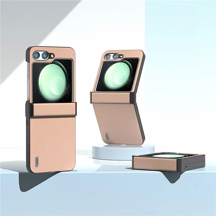 ABEEL Para Samsung Galaxy Z Flip5 5G Litchi Texture Case Genuine Cow Leather Phone Back Cover - Dourado