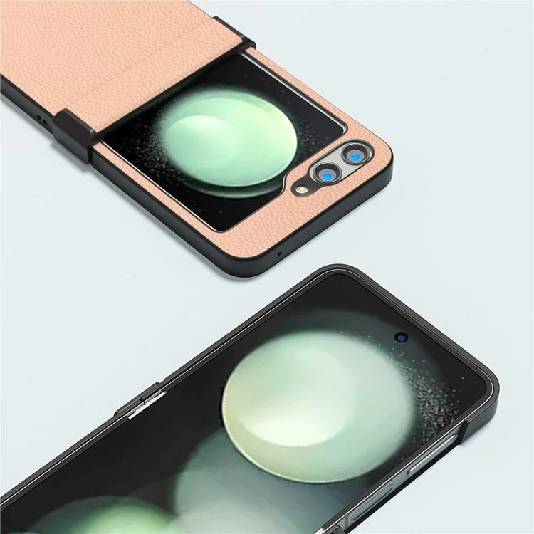 ABEEL Para Samsung Galaxy Z Flip5 5G Litchi Texture Case Genuine Cow Leather Phone Back Cover - Dourado