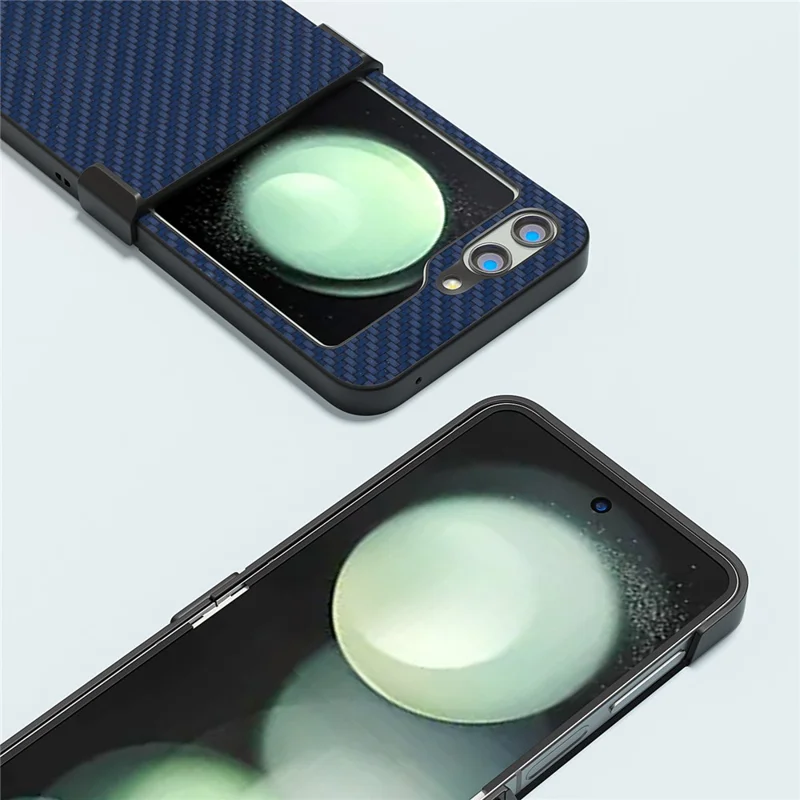ABEEL Pour Samsung Galaxy Z Flip5 5G Étui Téléphone Charneire de Protection Fibre de Carbone Texture Couverture - Bleu