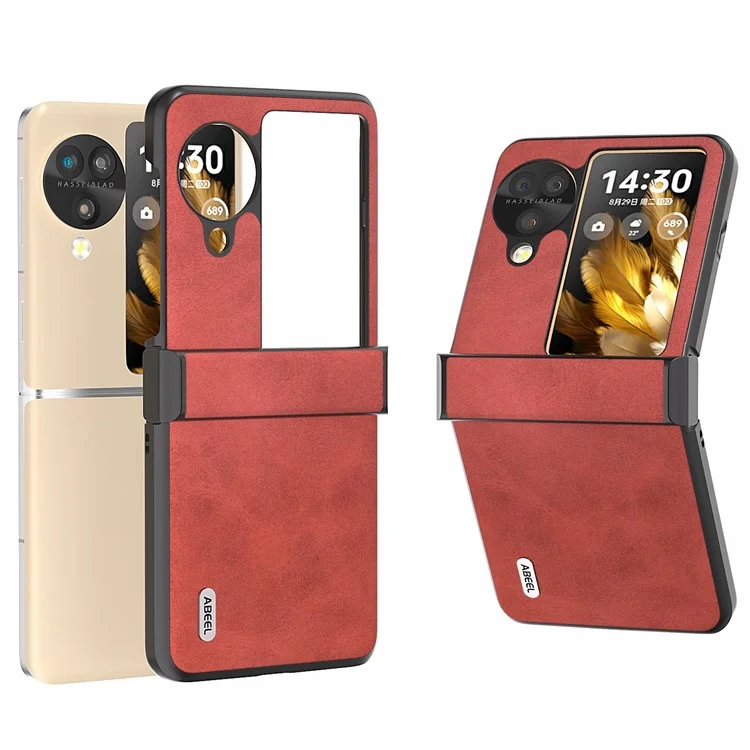 ABEEL Pour Oppo Find N3 Flip 5G Étui de téléphone Étui en cuir PU Housse de protection à charnière - Rouge