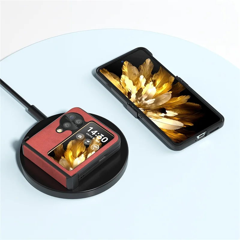 ABEEL Pour Oppo Find N3 Flip 5G Étui de téléphone Étui en cuir PU Housse de protection à charnière - Rouge