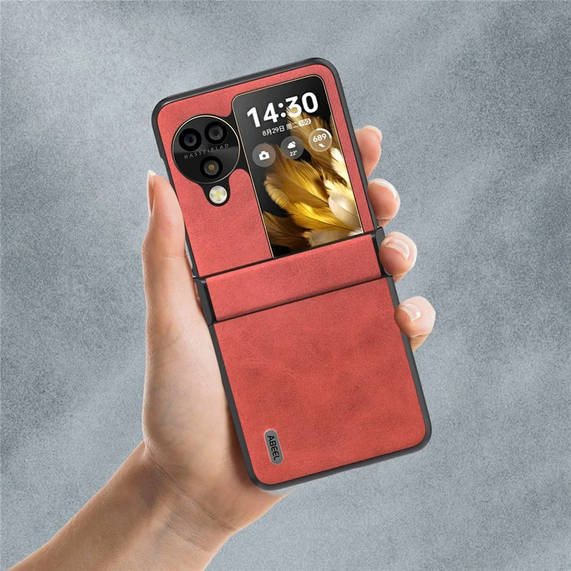 ABEEL Pour Oppo Find N3 Flip 5G Étui de téléphone Étui en cuir PU Housse de protection à charnière - Rouge