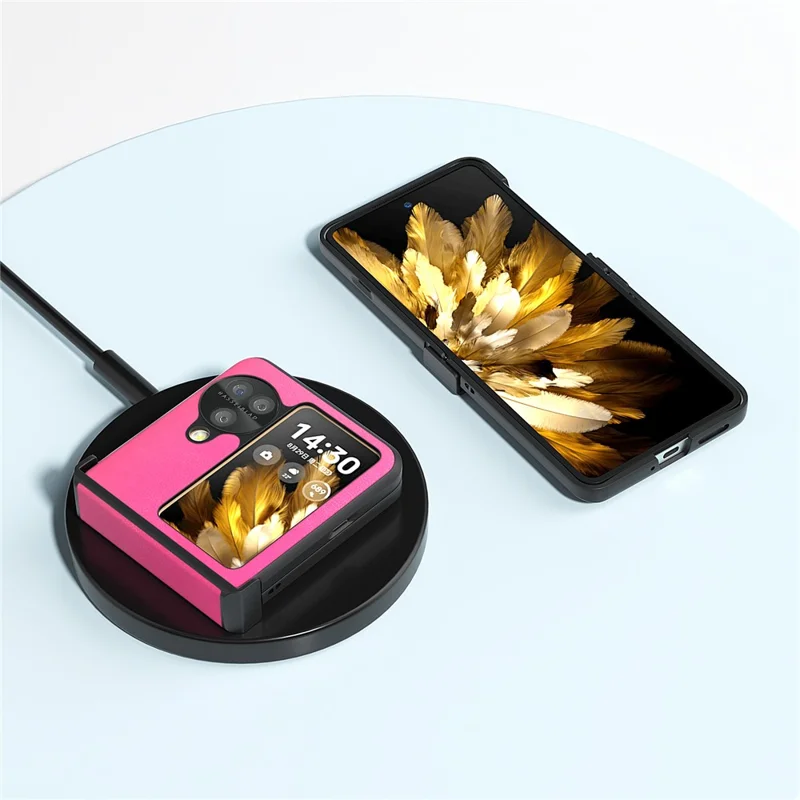 ABEEL Per Oppo Find N3 Flip 5G Phone Case Cerniera Protezione Texture in Pelle PU Cover - Rosa