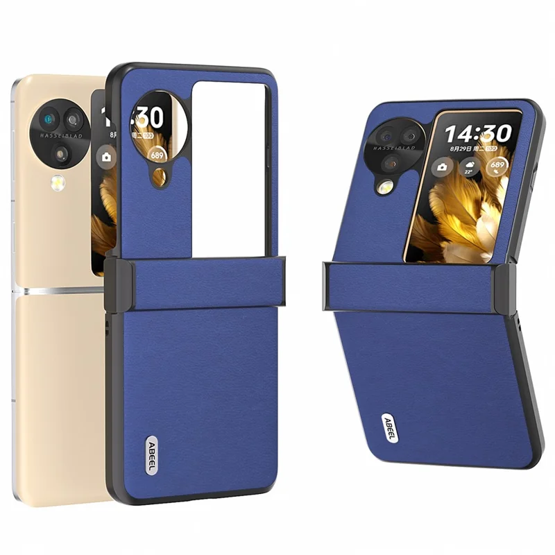 ABEEL For Oppo Find N3 Flip 5G Phone Case Hinge Protection Textured PU Leather Cover - Dark Blue