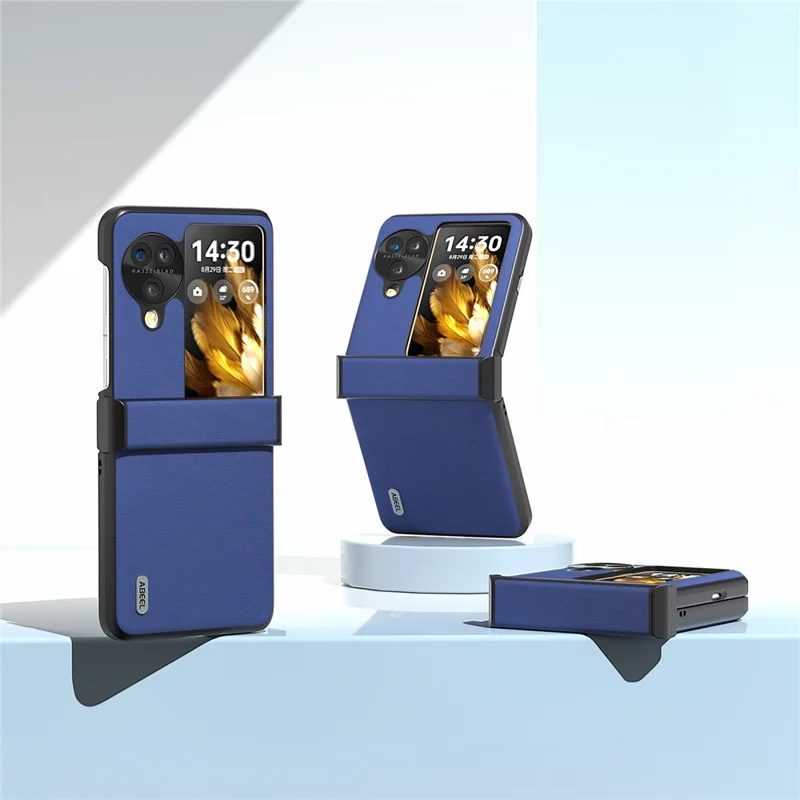 ABEEL For Oppo Find N3 Flip 5G Phone Case Hinge Protection Textured PU Leather Cover - Dark Blue