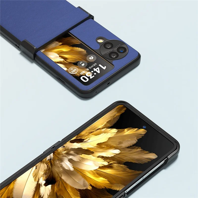 ABEEL For Oppo Find N3 Flip 5G Phone Case Hinge Protection Textured PU Leather Cover - Dark Blue