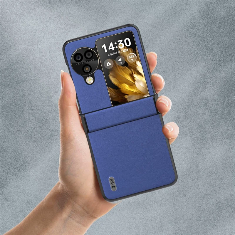 ABEEL For Oppo Find N3 Flip 5G Phone Case Hinge Protection Textured PU Leather Cover - Dark Blue