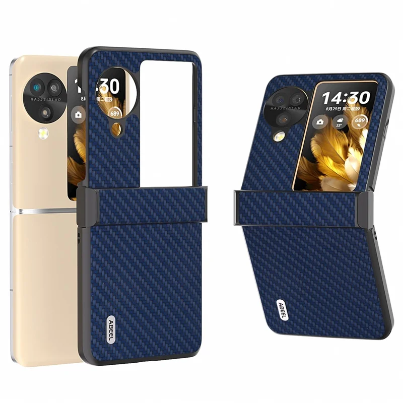 ABEEL Etui Ochronne na Oppo Find N3 Flip 5G z Teksturowaną Powłoką z Włókna Węglowego - Niebieski