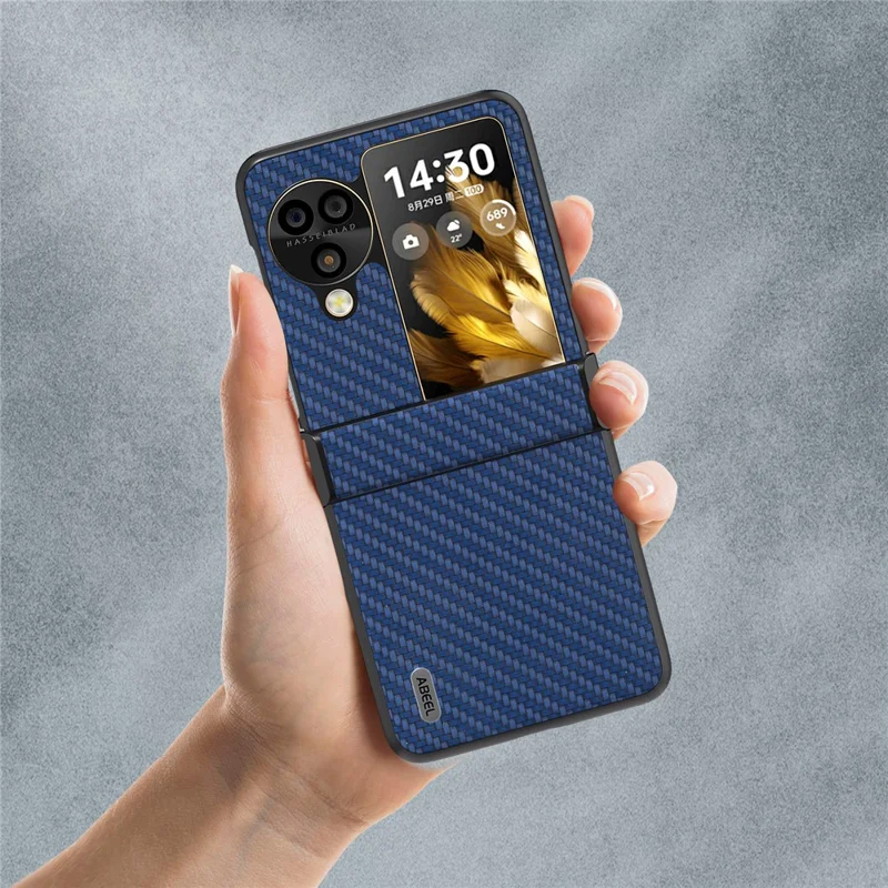 ABEEL Etui Ochronne na Oppo Find N3 Flip 5G z Teksturowaną Powłoką z Włókna Węglowego - Niebieski
