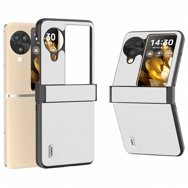 ABEEL For Oppo Find N3 Flip 5G Phone Case Litchi Texture Anti Scratch Cover - White