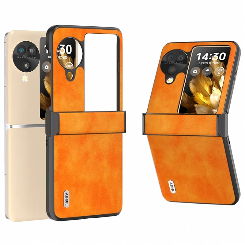 ABEEL For Oppo Find N3 Flip 5G Phone Case Litchi Texture Anti Scratch Cover - Orange