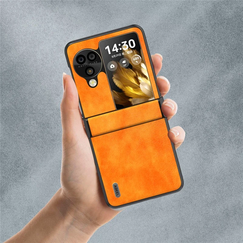 ABEEL For Oppo Find N3 Flip 5G Phone Case Litchi Texture Anti Scratch Cover - Orange