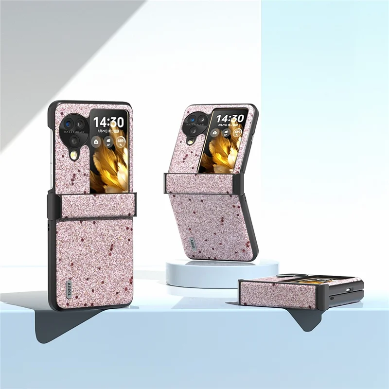 ABEEL Pour Oppo Find N3 Flip 5G Étui de téléphone Glitter PU Leather Charnière Protection Cover - Rose