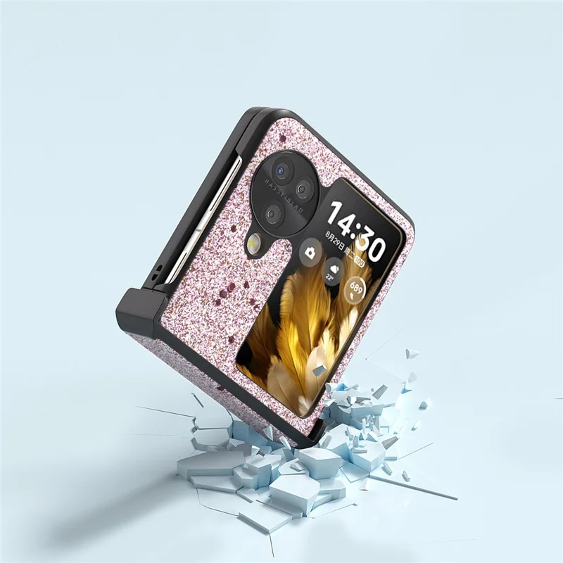 ABEEL Pour Oppo Find N3 Flip 5G Étui de téléphone Glitter PU Leather Charnière Protection Cover - Rose