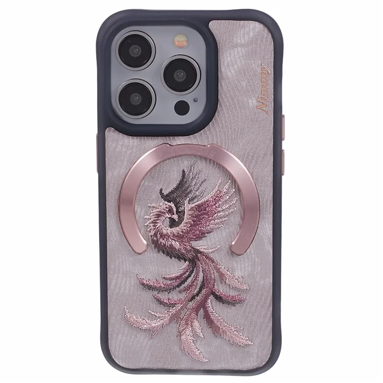 NIMMY For iPhone 15 Pro Embroidery Phone Case Non-Slip Magnetic Cover - Phoenix
