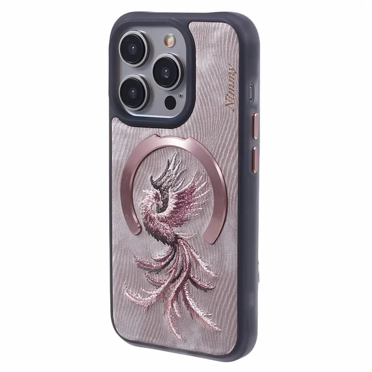NIMMY для iPhone 15 Pro Max Магнитный чехол с вышитым узором Дизайн чехла - Феникс