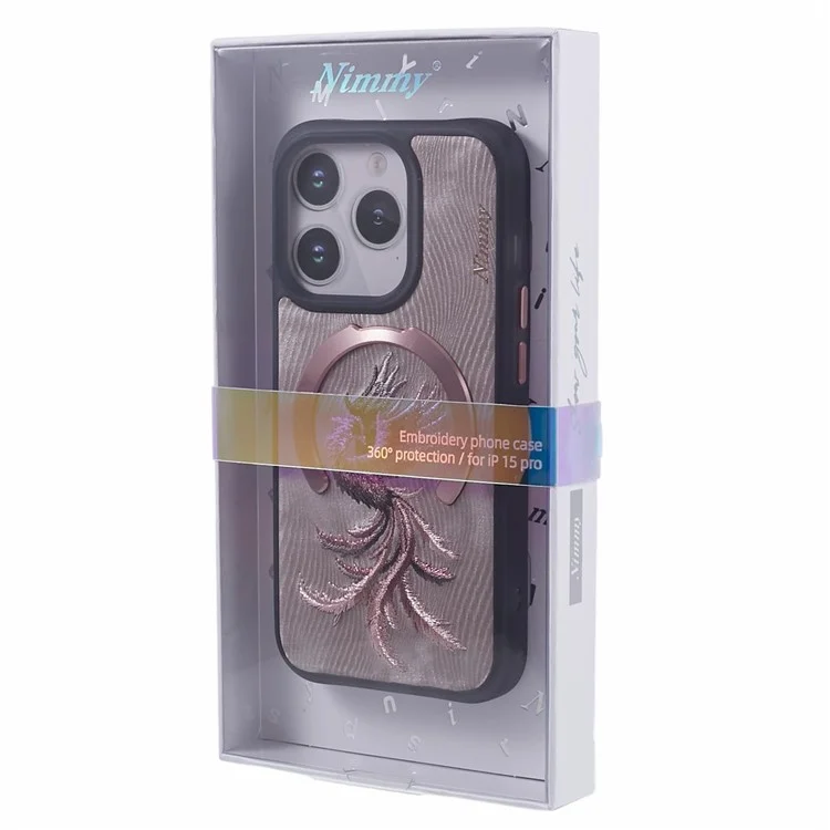 NIMMY для iPhone 15 Pro Max Магнитный чехол с вышитым узором Дизайн чехла - Феникс