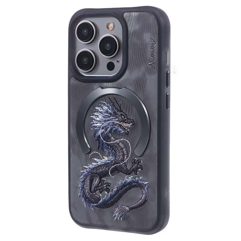 NIMMY For iPhone 15 Pro Max Magnetic Case Embroidered Patern Design Phone Cover - Dragon