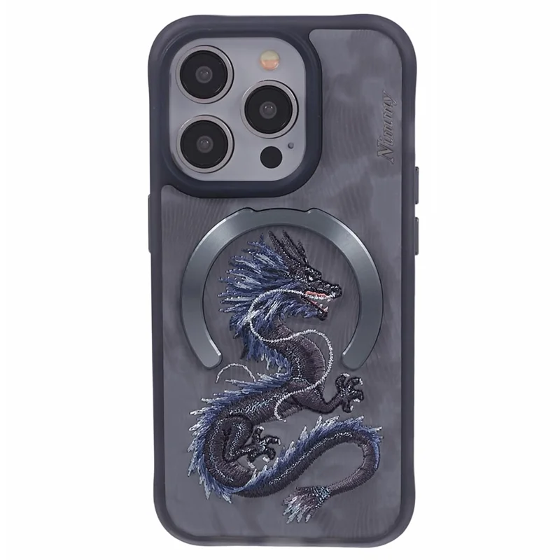 NIMMY For iPhone 15 Pro Max Magnetic Case Embroidered Patern Design Phone Cover - Dragon