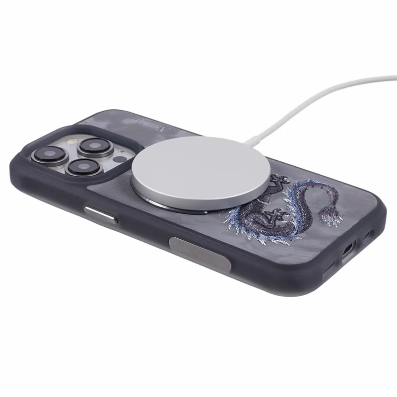 NIMMY For iPhone 15 Pro Max Magnetic Case Embroidered Patern Design Phone Cover - Dragon