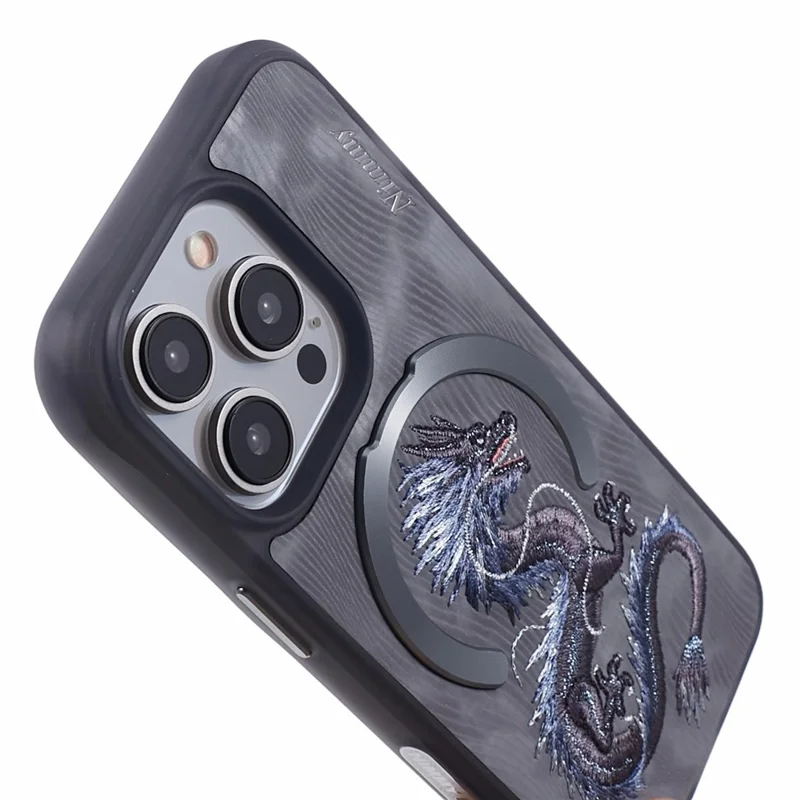 NIMMY For iPhone 15 Pro Max Magnetic Case Embroidered Patern Design Phone Cover - Dragon