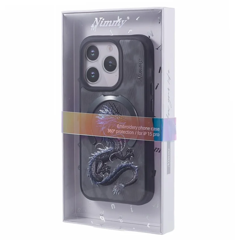 NIMMY For iPhone 15 Pro Max Magnetic Case Embroidered Patern Design Phone Cover - Dragon